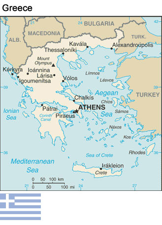 Greece:  Map and flag