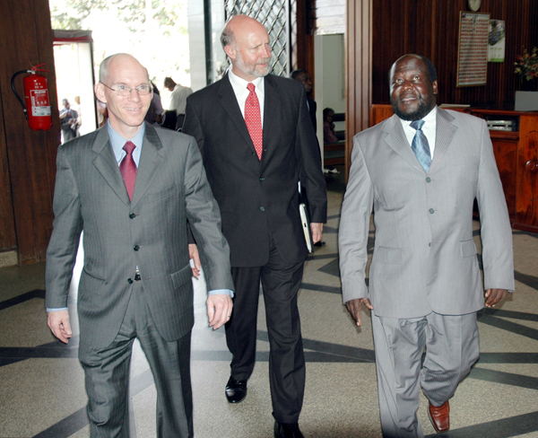 DAS Swan, Ambassador Browning at the Ugandan Parliament for Press Roundtable