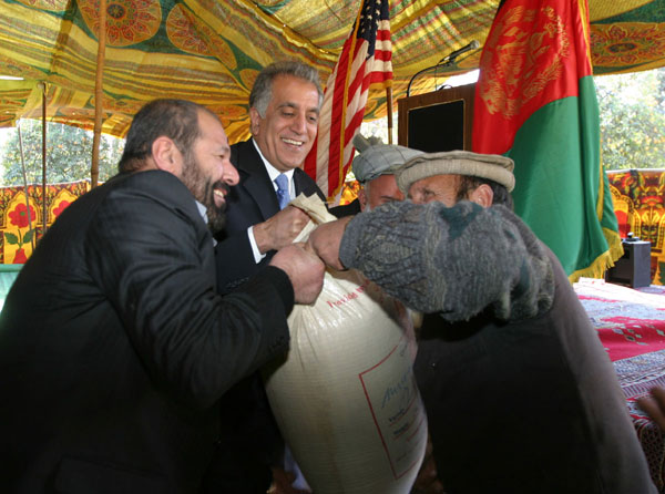 December 4, 2004, Jalalabad, Afghanistan:  U.S. Ambassador Zalmay Khalilzad announced a wheat seed distribution program for farmers in Nangarhar.