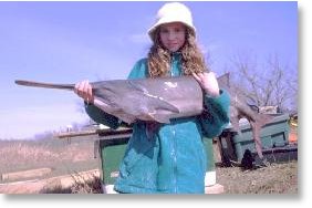 Volunteer holding paddlefish