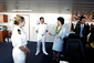 Secretary Chao visiting with members of the Marine Engineers' Beneficial Association (MEBA) on the bridge of the newly inaugurated Pride of America.