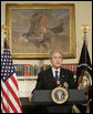 President George W. Bush delivers a statement Monday, March 19, 2007, on the fourth anniversary of the invasion of Iraq. Said the President, "As Iraqis work to keep their commitments, we have important commitments of our own."  White House photo by Eric Draper