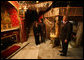 President George W. Bush pauses after lighting a candle in the Cave of the Nativity marking the birthplace of Jesus Christ during his visit to the Church of Nativity Thursday, Jan. 10, 2008, in Bethlehem. With him is Secretary of State Condoleezza Rice and Khouloud Daibes, Minister of Tourism. White House photo by Eric Draper