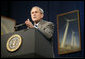 President George W. Bush addresses the Renewable Energy Conference in St. Louis, Mo., Thursday, Oct. 12, 2006. The President discussed the development of new energy sources that reduce America's consumption of oil, such as hydrogen. "Ultimately, in my judgment, one of the ways to make sure that we become fully less dependent on oil is through hydrogen. And we're spending $1.2 billion to encourage hydrogen fuel cells. It's coming, it's coming," said the President. "It's an interesting industry evolution, to think about your automobiles being powered by hydrogen, and the only emission is water vapor." White House photo by Eric Draper