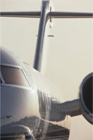 Close up of an airplane cockpit and engine