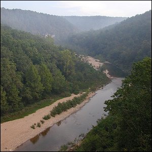 NPWRC Photo: View overlooking the wooded areas on each side of the Jack Forks River in the Ozark National Scenic Riverway.