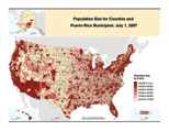 Map of Population Size for Counties and Puerto Rico Municipios: July 1, 2007