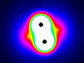 Illustration shows two black dots in a glowing bar representing a molecule of unexcited deuterium.