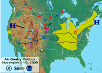 Map showing current Air Quality Index