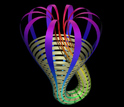 Image of a klein bottle with bands removed to show the interior connection.