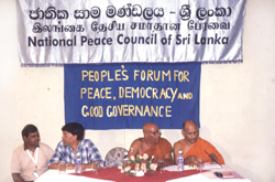 A Muslim, left, appeals to people’s forum representatives in Kinniya, Trincomalee district, whose population is equally divided between Sinhalese Buddhists, Hindu Tamils, and Muslim Moors.