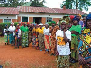 Photo: Rape victims who have been successfully reintegrated into their communities assemble in a “peace hut” near Walungu, South Kivu in DRC.