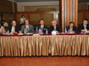 Middle left to right: Steve Morin, USAID Deputy Country Coordinator for Azerbaijan, Donald Lu, U.S. Deputy Chief of Mission and Mahmud MamedGuliyev, Azerbaijan's Deputy Foreign Minister, make opening discuss prospects for the WTO accession process