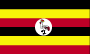 Flag of Uganda is six equal horizontal bands of black (top), yellow, red, black, yellow, and red; a white disk is superimposed at the center and depicts a red-crested crane (the national symbol) facing the hoist side.