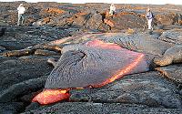 Visitors enjoy breakout in Kohola arm of Mother's Day flow, Kilauea volcano, Hawai'i