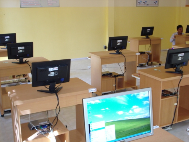 The lab in Kampong Cham Province features 11 student work stations and is powered by solar panels.