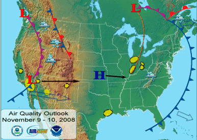 Map showing current Air Quality Index