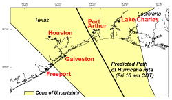 map showing Hurricane Rita predicted path.