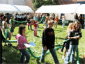 students stretching 'intestines' across the lawn