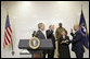 President George W. Bush attends the swearing-in of Gen. Michael Hayden as the Director of the Central Intelligence Agency by Director of National Intelligence John Negroponte at CIA Headquarters in Langley, Va., Wednesday, May 31, 2006. Pictured holding the Bible is Gen. Hayden's wife Jeanine Hayden. White House photo by Eric Draper