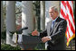 President George W. Bush discusses the emergency supplemental bill with the press Tuesday, April 3, 2007, in the Rose Garden. "Democrat leaders in Congress seem more interested in fighting political battles in Washington than in providing our troops what they need to fight the battles in Iraq," said the President. "If Democrat leaders in Congress are bent on making a political statement, then they need to send me this unacceptable bill as quickly as possible when they come back. I'll veto it, and then Congress can get down to the business of funding our troops without strings and without delay."  White House photo by Eric Draper