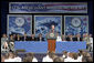 President George W. Bush delivers the commencement address during the graduation ceremony at the United States Merchant Marine Academy at Kings Point, New York, Monday, June 19, 2006. “America has invested in you, and she has high expectations," said President Bush. "My call to you is this: Trust your instincts, and use the skills you were taught here to give back to your nation. Do not be afraid of mistakes; learn from them. Show leadership and character in whatever you do. The world lies before you. I ask you to go forth with faith in America, and confidence in the eternal promise of liberty." White House photo by Kimberlee Hewitt