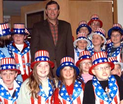 Senator Conrad with fourth and fifth grade students at Northwood Elementary School.