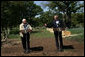 Israeli Prime Minister Ariel Sharon and President George W. Bush hold a press conference after meeting at the President's Ranch in Crawford, Texas, Monday, April 11, 2005. "I strongly support his courageous initiative to disengage from Gaza and part of the West Bank. The Prime Minister is willing to coordinate the implementation of the disengagement plan with the Palestinians. I urge the Palestinian leadership to accept his offer," said President Bush. White House photo by David Bohrer