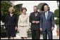 President George W. Bush and Laura Bush welcome the Prince of Wales and Duchess of Cornwall to the White House, Wednesday, Nov. 2, 2005.  White House photo by Paul Morse