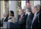 President George W. Bush addresses reporters as he stands with members of his Cabinet in the Rose Garden at the White House, Wednesday, Jan. 3, 2007, following the first Cabinet meeting of 2007.  White House photo by Eric Draper