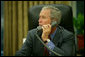 President George W. Bush calls Mississippi Governor Haley Barbour, Saturday, Aug. 30, 2008, to discuss the impending storms that are expected to strike Mississippi and other areas of the Gulf Coast region as a result of Hurricane Gustav. White House photo by Chris Greenberg