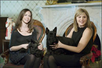 Barbara and Jenna Bush join Miss Beazley and Barney, during a visit to the Lincoln Bedroom Sunday, Nov. 25, 2007, for the taping of Barney Cam.