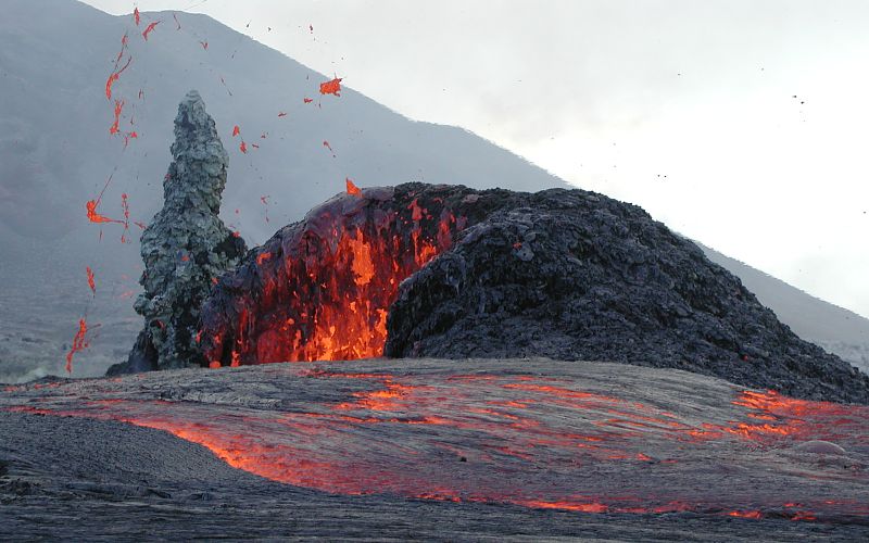 Lava drains back into the East Pond Vent, Pu`u `O`o, Hawai'i