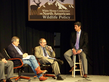 USDA’s  Under Secretary for Natural Resources and Environment Mark Rey (center) reports on the findings from his breakout session. NRCS image.