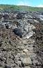 Pahoehoe toe advances over ancient Hawiian foot path, Kilauea Volcano, Hawai`i