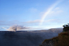 Ash-laden Halema`uma`u plume captures the rainbow in the early morning light. Photo taken from Steaming Bluffs.  March 28, 2008