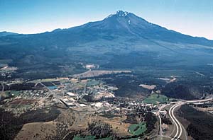 Weed, California with Mount Shasta volcano in background