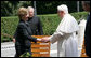 Mrs. Laura Bush meets with His Holiness Pope Benedict XVI, June 13, 2008, accompanied by President Bush. White House photo by Chris Greenberg