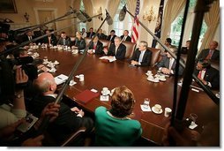 President George W. Bush meets with members of his Cabinet during a Cabinet Meeting at the White House Thursday, June 17, 2004.  White House photo by Eric Draper