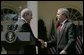 President George W. Bush shakes hands with Iraqi interim Prime Minister Ayad Allawi after their joint press conference in the Rose Garden Thursday, Sept. 23, 2004. White House photo by Paul Morse