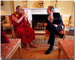 President George W. Bush visits with the Dalai Lama Wednesday, May 23 at the White House. WHITE HOUSE PHOTO BY ERIC DRAPER