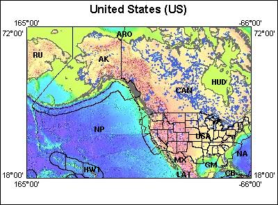 Map of Atlas area: us, regions