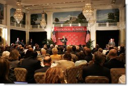 President George W. Bush addresses the Initiative for Global Development's 2006 National Summit in Washington, D.C., Thursday, June 15, 2006. A partnership between business and civic leaders, the initiative works to reduce global poverty.  White House photo by Kimberlee Hewitt