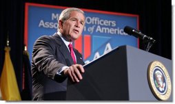 President George W. Bush addresses his remarks on the global war on terror to members and guests at the Military Officers Association of America meeting Tuesday, Sept. 5, 2006, at the Capital Hilton Hotel in Washington. President Bush spoke about the U.S. and our allies strategy for combating terrorism saying "we’re confronting them before they gain the capacity to inflict unspeakable damage on the world, and we’re confronting their hateful ideology before it fully takes root." White House photo by Kimberlee Hewitt