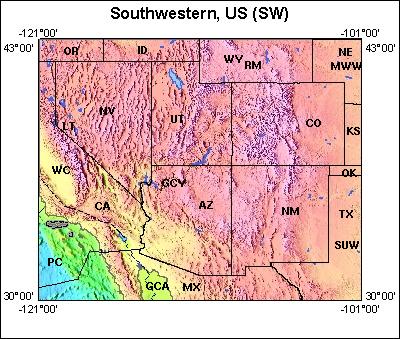 Map of Atlas area: sw, regions