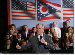 President George W. Bush addresses his remarks Tuesday, July 10, 2007, to the Greater Cleveland Partnership in Cleveland, Ohio, where he also took questions from the audience.  White House photo by Chris Greenberg