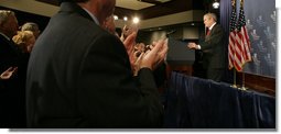 President George W. Bush acknowledges a standing ovation Thursday, Nov. 1, 2007, during his Remarks on the Global War on Terror to the Heritage Foundation in Washington, D.C. Founded in 1973, the Heritage Foundation is a think tank whose mission is to formulate and promote conservative public policies based on the principles of free enterprise, limited government, individual freedom, traditional American values, and a strong national defense. White House photo by Chris Greenberg