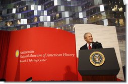 President George W. Bush delivers remarks Wednesday, Nov. 19, 2008, in honor of the reopening of the National Museum of American History in Washington, D.C. White House photo by Eric Draper