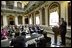 Director of Homeland Security Tom Ridge addresses a group of advisors on state security in the Indian Treaty Room Tuesday, April 23. 