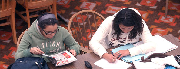 students studying at the library